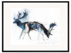 Gerahmter Kunstdruck Damhirsche