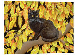 Tableau en aluminium Chat et feuilles d'automne