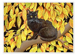 Poster Chat et feuilles d&#039;automne