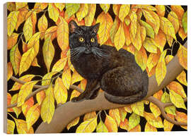 Tableau en bois Chat et feuilles d&#039;automne