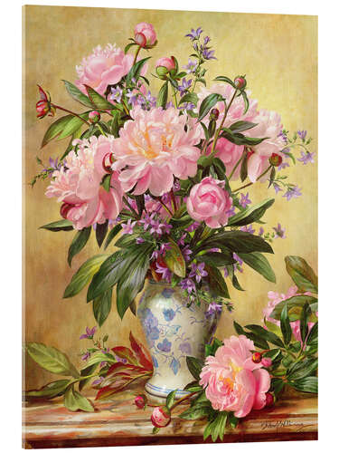 Obraz na szkle akrylowym Vase of peonies and canterbury bells