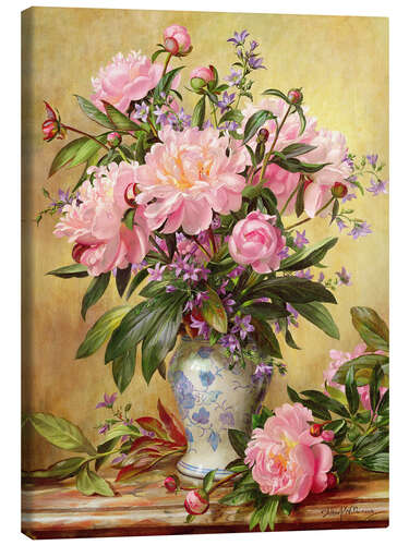 Canvastavla Vase of Peonies and Canterbury Bells