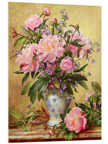 Foam board print Vase of peonies and canterbury bells