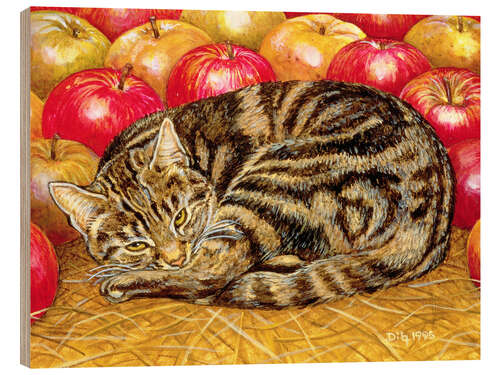 Trätavla Cat and Apples