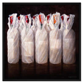 Gerahmter Kunstdruck Verpackte Weinflaschen