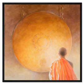 Gerahmter Kunstdruck Junger Buddhistenmönch mit einem Gong