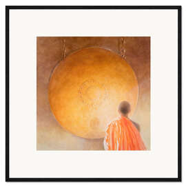 Framed art print Young buddhist monk with a gong