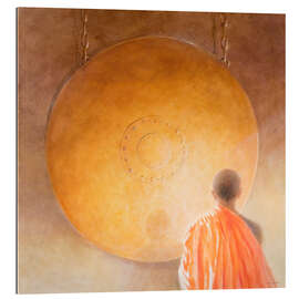 Gallery print Young buddhist monk with a gong