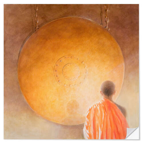 Wandsticker Junger Buddhistenmönch mit einem Gong