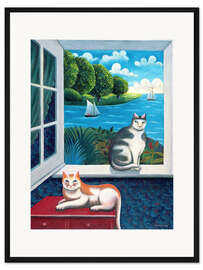 Gerahmter Kunstdruck Katzen und Meer