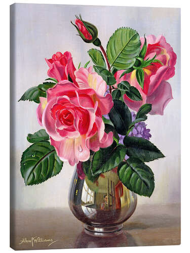 Canvastavla Lady Sylvia Roses in a Silver Vase