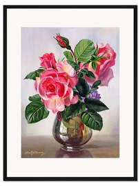 Gerahmter Kunstdruck Lady-Sylvia-Rosen in einer Silbervase