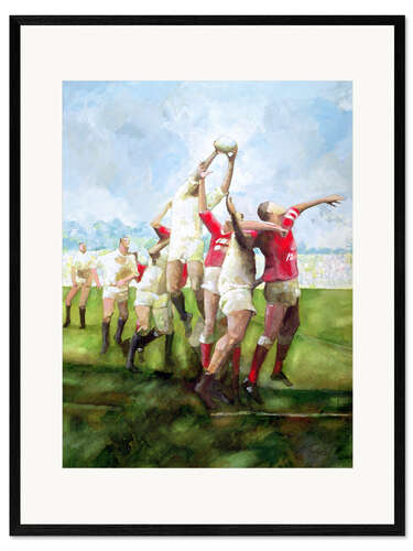 Impression artistique encadrée Rugby Match: Llanelli v Swansea, Line Out, 1992