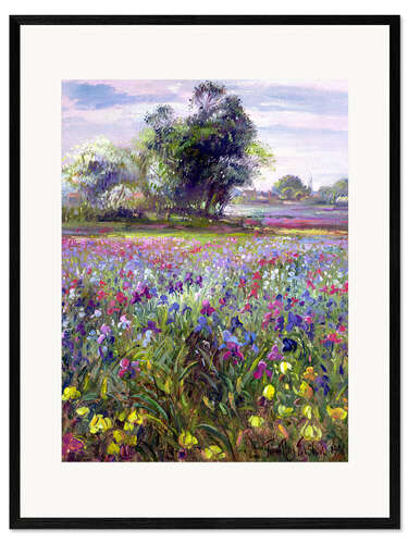 Impression artistique encadrée Champ de fleurs avec des arbres