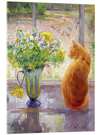 Cuadro de metacrilato  Gato con flores en la ventana - Timothy Easton