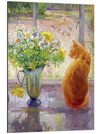 Magnettafel Katze mit Blumen im Fenster