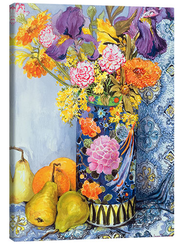 Obraz na płótnie Irises and roses in a Japanese vase with pears