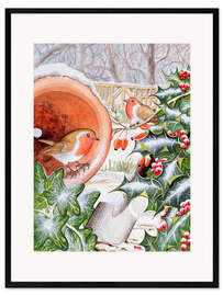 Gerahmter Kunstdruck Weihnachtsrotkehlchen