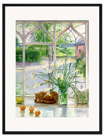 Gerahmter Kunstdruck Schlafende Katze im Fenster