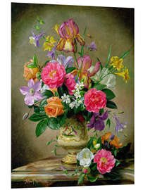 Foam board print Peonies and irises in a ceramic vase