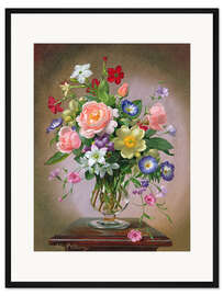 Gerahmter Kunstdruck Rosen, Pfingstrosen und Freesien