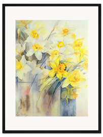 Gerahmter Kunstdruck Verschiedene Narzissen in einer Vase