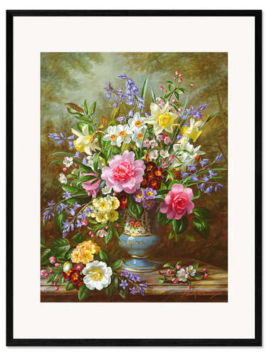 Gerahmter Kunstdruck Glockenblumen, Narzissen, Primeln und Pfingstrosen