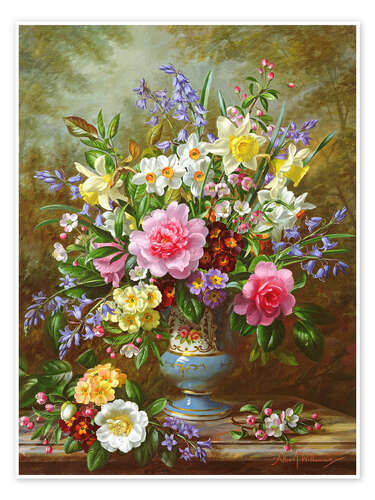 Poster Bluebells, daffodils, primroses and peonies