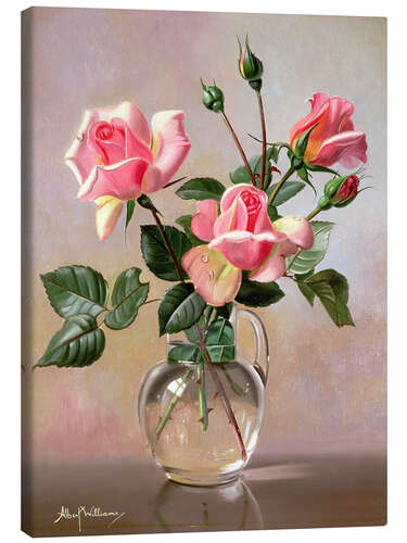 Canvastavla Pink Roses in a Glass Jug