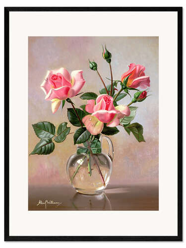 Impresión de arte enmarcada Pink Roses in a Glass Jug