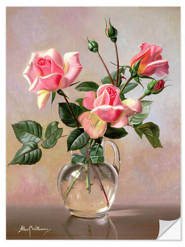 Selvklæbende plakat Pink Roses in a Glass Jug