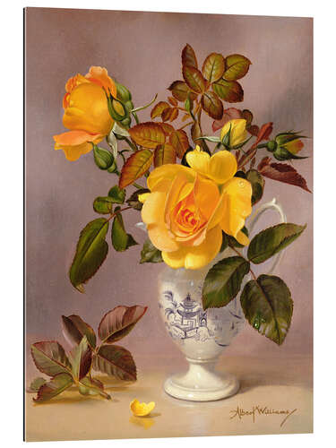 Gallery print Orange Roses in a blue and white jug