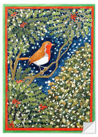 Wandsticker Rotkehlchen und Stechpalme