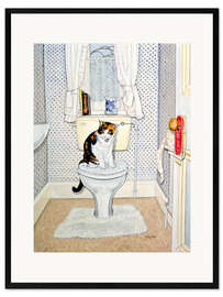 Impresión de arte enmarcada Gato en el baño