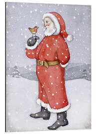 Magnettafel Weihnachtsmann und ein Rotkehlchen