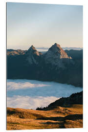 Galleritryk Grosser and Kleiner Mythen mountain peak above cloudscape at sunrise