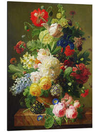 Tableau en aluminium Flowers in a vase on a marble console table