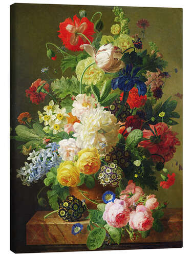 Canvas-taulu Flowers in a vase on a marble console table