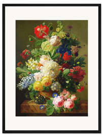 Gerahmter Kunstdruck Blumenbukett auf Marmortisch