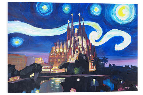 Foam board print Starry Night in Barcelona