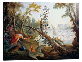 Magnettafel See mit Schwänen, Flamingo und Pfau