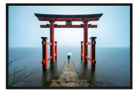 Gerahmter Kunstdruck Rotes Tor beim Hakone Shinto Schrein in Japan
