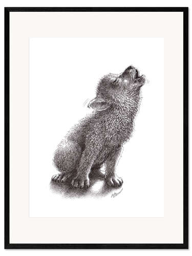 Ingelijste kunstdruk Young Howling Wolf