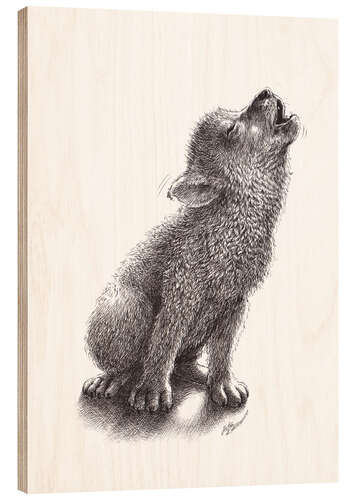 Stampa su legno Young Howling Wolf