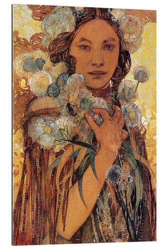 Gallery print Native American woman with flowers and feathers