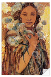 Sticker mural Femme amérindienne avec des fleurs et des plumes