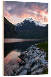 Holzbild Geiranger Sonnenuntergang