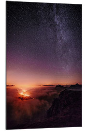 Aluminium print Nightscape view from Leglerhütte over cloudscape by night, Glarus, Switzerland