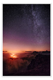 Wall print Nightscape view from Leglerhütte over cloudscape by night, Glarus, Switzerland - Peter Wey