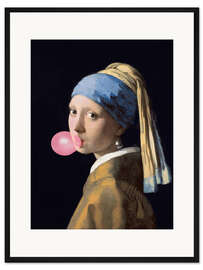 Gerahmter Kunstdruck Das Mädchen mit dem Perlenohrring (Kaugummi)